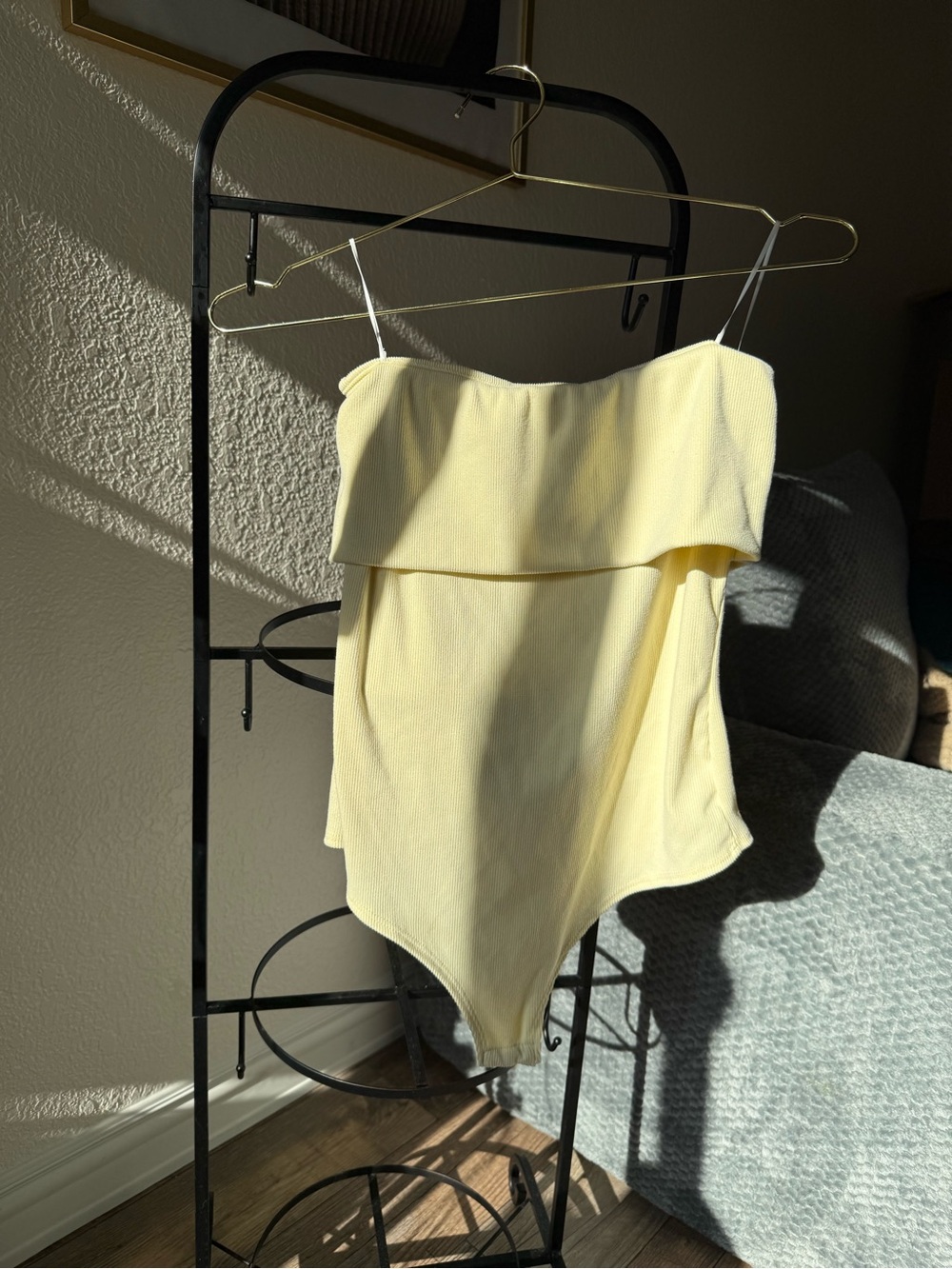 Women’s butter yellow strapless one piece top